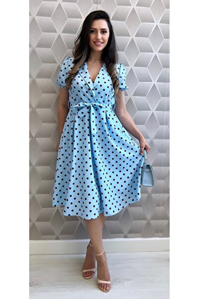 styleFlex Elegant Polka Dot Day Dress with Stretchy Waist and Drawstring