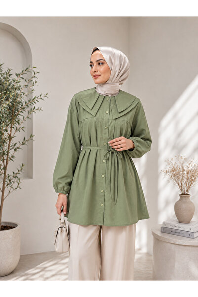 naitre Poplin Large Collar Drawstring Waist Detailed Hijab Tunic Oversize