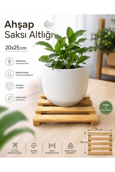 BAHAR GİYİM E-TİCARET Doğal Ahşap Saksı Altlığı 20X25 cm – Dekoratif Dayanıkl...