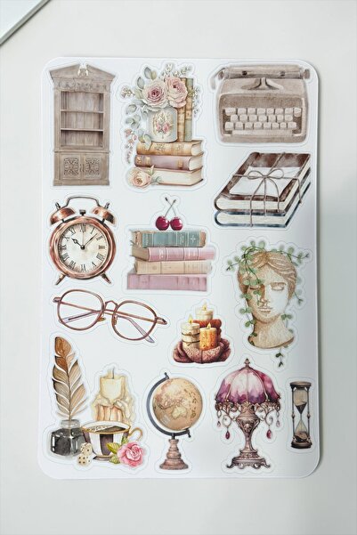 WhimsyWhite ملصق بتصميم رف كتب عتيق - (لامع) - دفتر يوميات، ملصق، مفكرة، مخطط...
