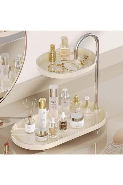 Arabest 2-Tier Bathroom Countertop Vanity Tray,White,Cosmetic Storage Organiz...