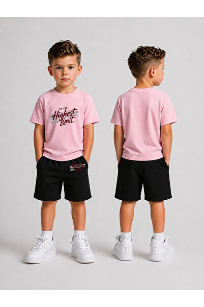 LORVEX Set tricou și pantaloni scurți pentru copii, din bumbac imprimat, de v...