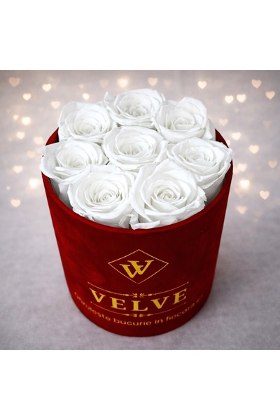 velve Aranjament floral Eternal Rose cu trandafiri criogenați, Alb