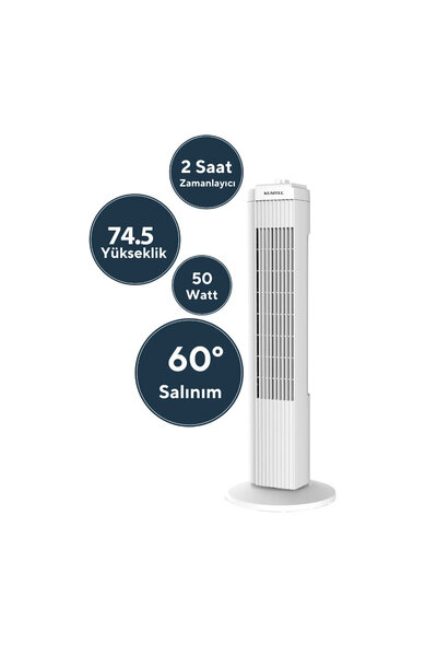 TİMİON BEYAZ 50W 3 KADEME - ZAMANLAYICI KULE TİPİ VANTİLATÖR KTF-258W (5148) ...