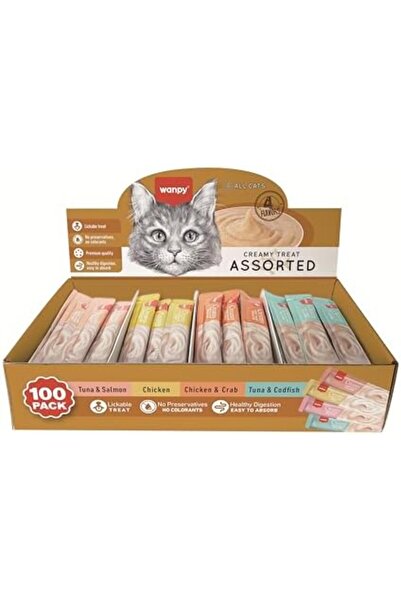 Yıldızan Terra Organic Mixed 4 Flavors 100-Pack Cream Cat Treat 100 * 14 Gr T...