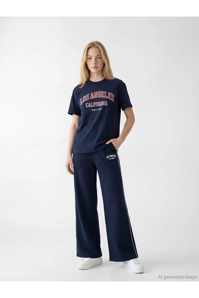LC Waikiki Navy blue los angeles Printed women's t-shirt