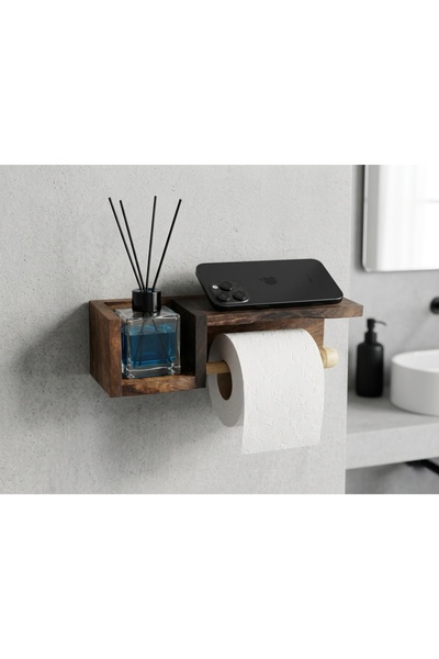 Rusticwood Masif Ahşap Çok Amaçlı Banyo Mutfak Rafı Tuvalet Kağıtlığı Havlulu...