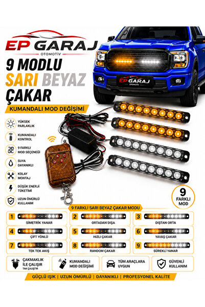 EP GARAJ OTOMOTİV ÜNİVERSAL BÜTÜN ARAÇLARA UYUMLU 9 MODLU SARI BEYAZ ÇAKAR LA...