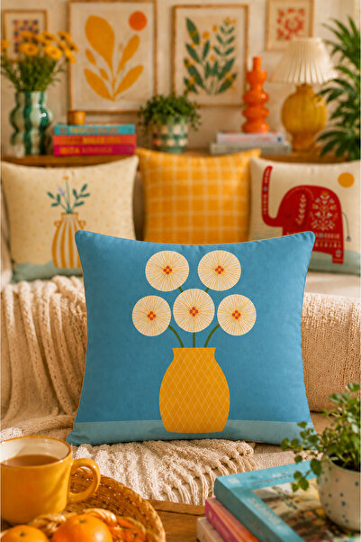 SasoHome Retro Boho Fil & Vazo Kırlent Kılıfı Dijital Baskılı Salon Koltuk Ya...