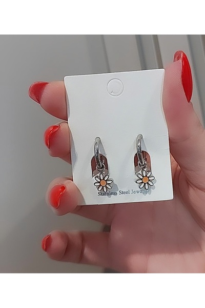 Atölye Eliz 316L Steel Pvd Children's Daisy Earrings Silver