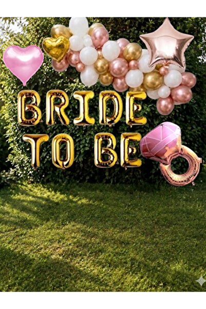 CAVAŞ sun hat Gold Bride to Be Letter Foil and Solitaire Ring Balloon Bachelo...