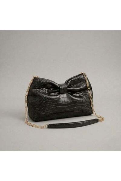 Generic Women’s Elegant Bow-Tie Handbag, Croc Leather-Look Shoulder Bag with ...