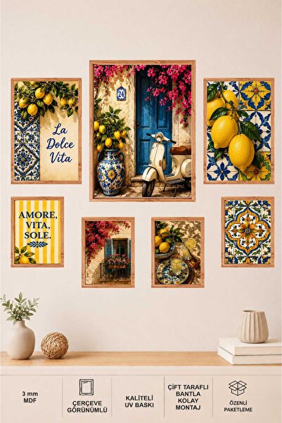 UNT La Dolce Vita Amalfi Limonları 7 Parça MDF Tablo Seti | İtalyan Sokakları...