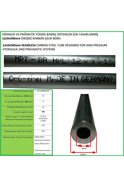 BENTELER 12x9x500mm 350Bar GALV HİDROLİK PNÖMATİK BORU, GALVANIZED HIGH PRESS...