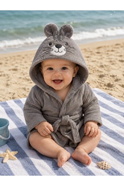 Superbaby Halat de baie BEBEKEVI, gri, Iepuras cu urechi, 0-12 luni