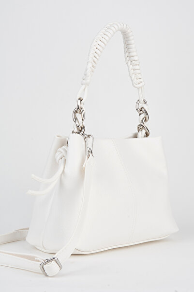 Vivaq Women's White Faux Leather Knitted Strap Lined Zipper Closure Handbag a...