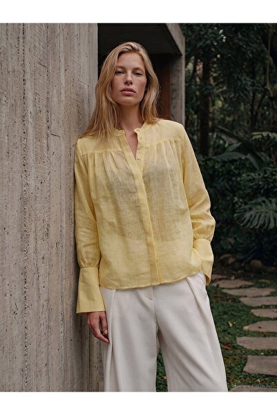 LC Waikiki Rmz Gi̇yi̇m Farki̇lya Straight Roba Collar 100% Linen Women's Shirt