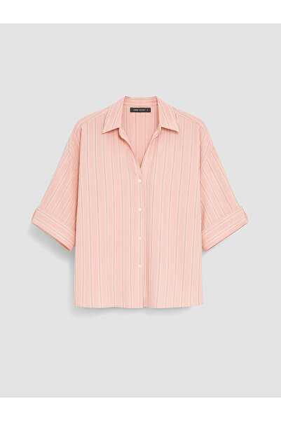 LC Waikiki قميص نسائي برتقالي مخطط كبير الحجم
