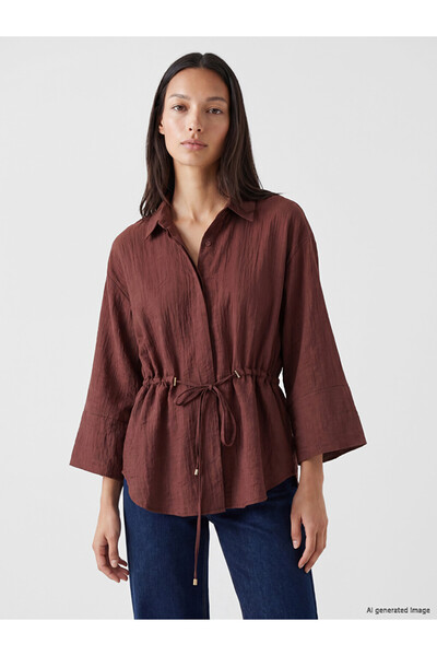 LC Waikiki Burgundy Textured Oversize Women's Shirt