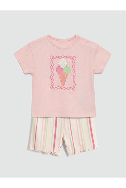 LC Waikiki Pink Printed Baby Girl Shorts Set by Güli̇sgi̇yi̇m