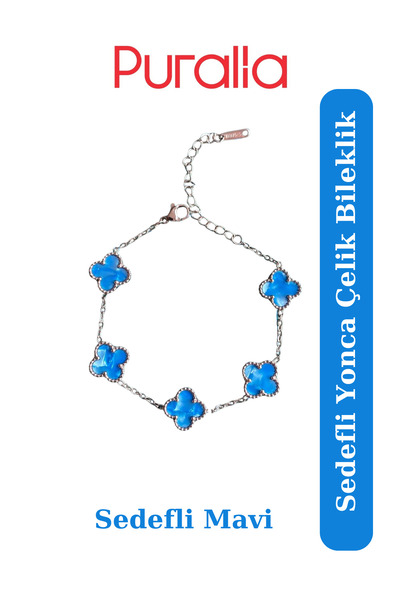 Puralia Pearlescent Blue Clover Bracelet - Silver Gray Chain