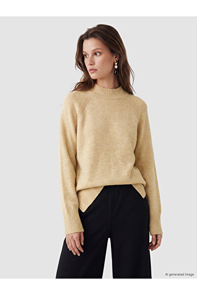 LC Waikiki Yellow Half Turtleneck Oversize Women's Knitwear Tunic