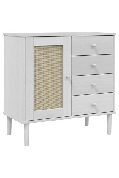 vidaxl Servantă SENJA, aspect ratan alb, 80x40x80 cm, lemn masiv pin