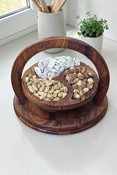 DNC Art&Deco Handmade Wooden Medium Size Collapsible Snack Bowl with Drop Pat...