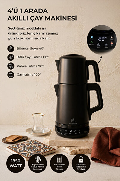 Kitchen Life Demzade 4'in 1 Dijital 5 Fonksiyonlu Çelik Elektrikli Çay Makine...