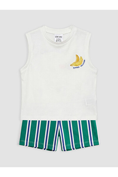 LC Waikiki Ecru printed and striped baby boy suit from gulisgi̇yi̇m