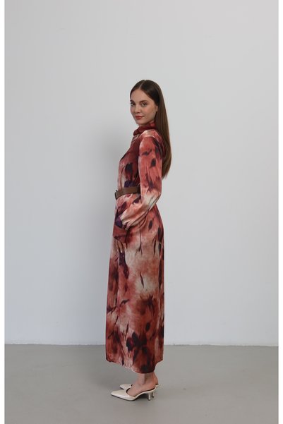 Myra Fashion Klasik Gömlek Yaka Dökümlü Rahat Kesim Desenli Gömlek Elbise