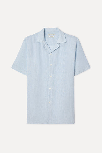 Mudo Men's Light Blue Resort Collar Short Sleeve Linen Shirt