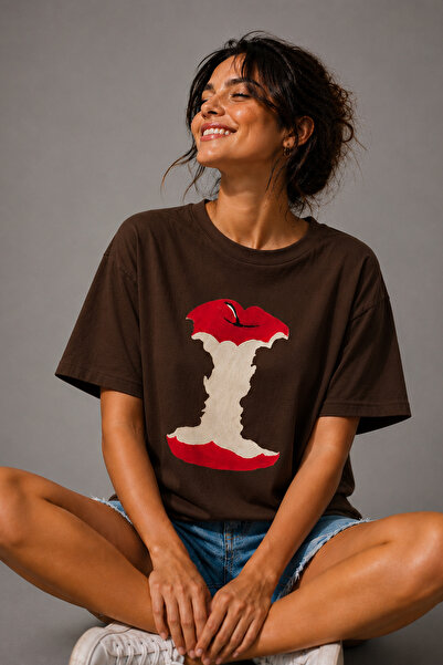 ArtYus Μπλουζάκι Unisex Oversize με στάμπα μήλου – Βαμβακερό T-Shirt με λαιμό...