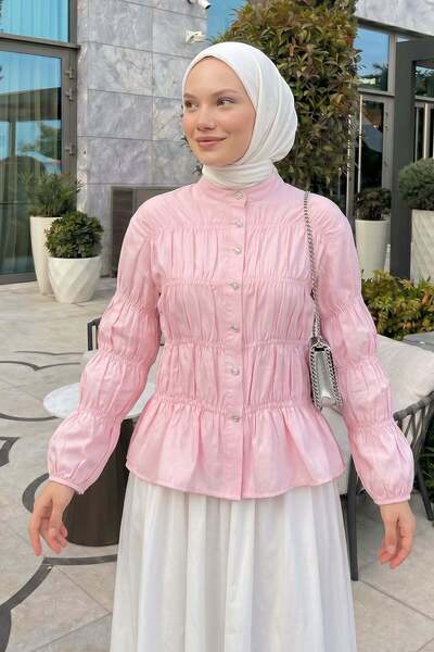 Salih Çelebi Gipe Detailed Shirt Y0146 - Light Pink