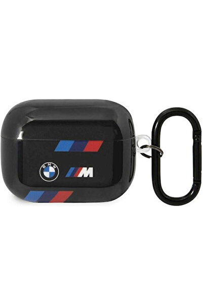 BMW Πλαστική Θήκη με Τρίχρωμες Ρίγες και Μπρελόκ, Μαύρη, για Apple AirPods Pro 2
