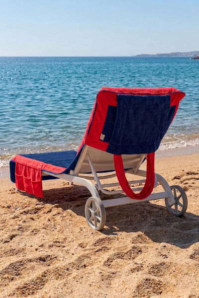 Seritaine Mosso Sunbed Towel 100% Cotton 76X216-Red Navy Blue