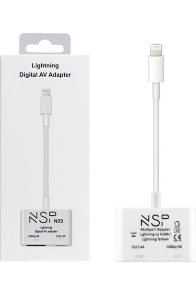 NSP N09 Μετατροπέας Lightning αρσενικό σε HDMI θηλυκό Λευκό 1 τεμάχιο