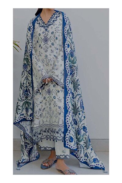 Generic Traditional 3 piece Pakistani shalwar kameez suit with shawl style du...