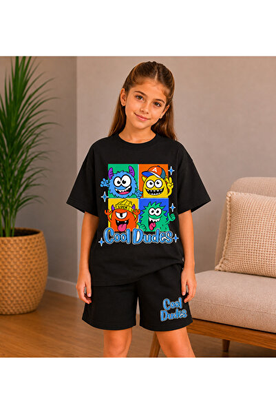 VODEXA Set de tricou și pantaloni scurți pentru fete, 100% bumbac, croială co...
