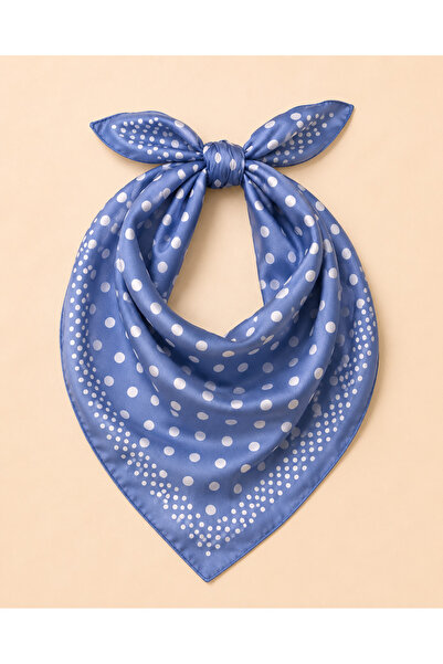 OUS Women's Polka Dot 50X50 cm Satin Scarf, Blue Silky Textured Square Neck H...