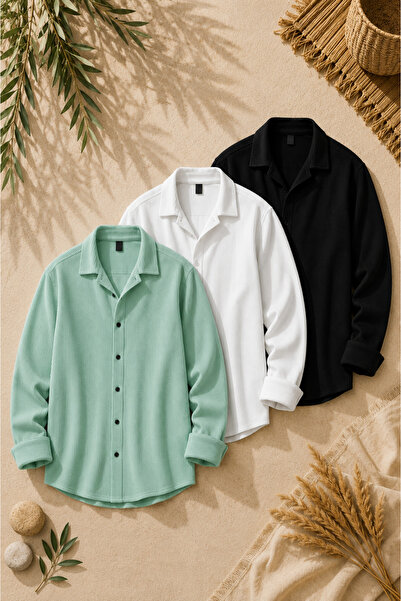 legends butik Set de 3 cămăși din țesătură otomană pentru bărbați – Pachet av...