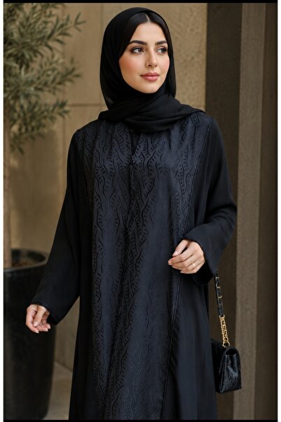 NOUR Elegant Jacquard Abaya with Blackberry Fabric