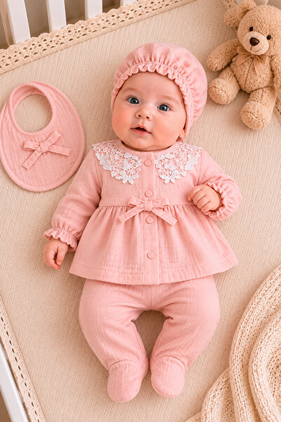 My Babies Label طقم من 5 قطع للفتيات الصغيرات من الموسلين مع ياقة مزدوجة وتفا...