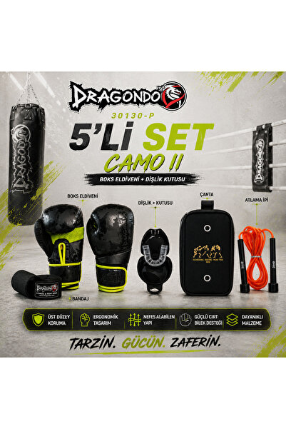 Dragondo Kick Boks Muay Thai Eldiven Bandaj Dişlik İp ve Çanta Sporcu Paketi