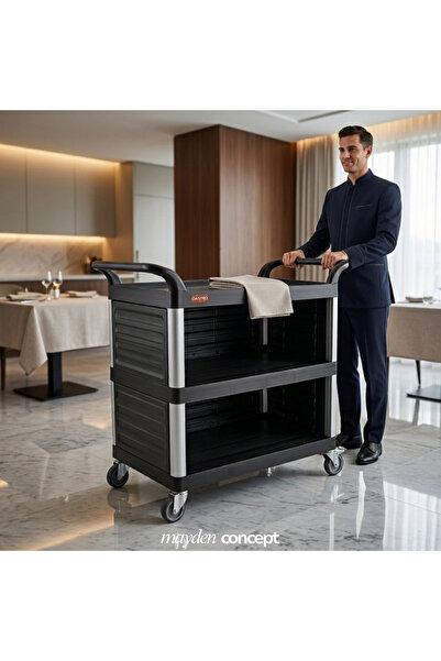Mayden Concept Dayanıklı Kırılmaz 3 Katlı 3 Çevresi Kapalı Servis Arabası Gri...