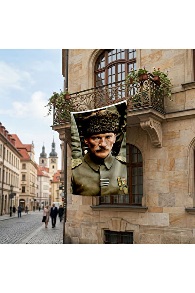 puntodizayn Kalpaklı Üniformalı Atatürk Poster Bayrak Premium Raşel Kumaş ATA54