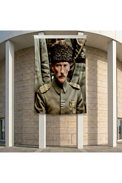 puntodizayn Kalpaklı Üniformalı Atatürk Poster Bayrak Premium Raşel Kumaş ATA...