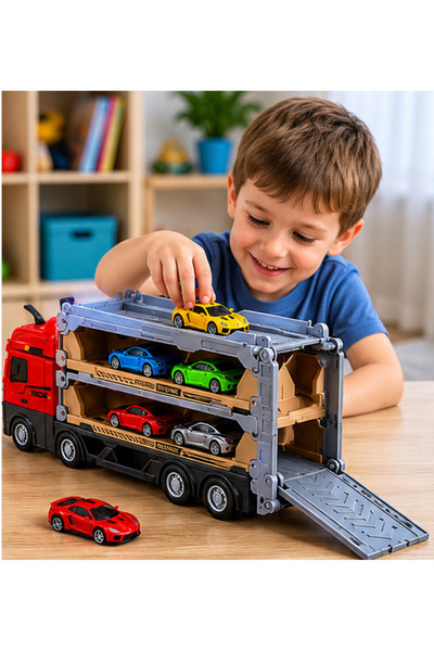 OEM Set Camion 3 in 1 cu remorca, masini de jucarie cu arcuri pentru copii, P...