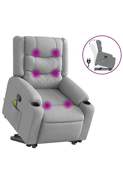 vidaxl Fotoliu de masaj rabatabil cu ridicare, gri deschis, textil