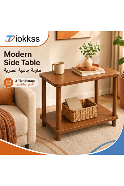 Tiokkss طاولة جانبية خشبية من طبقتين 60x40x53 سم، طاولة صغيرة مع رف تخزين، من...